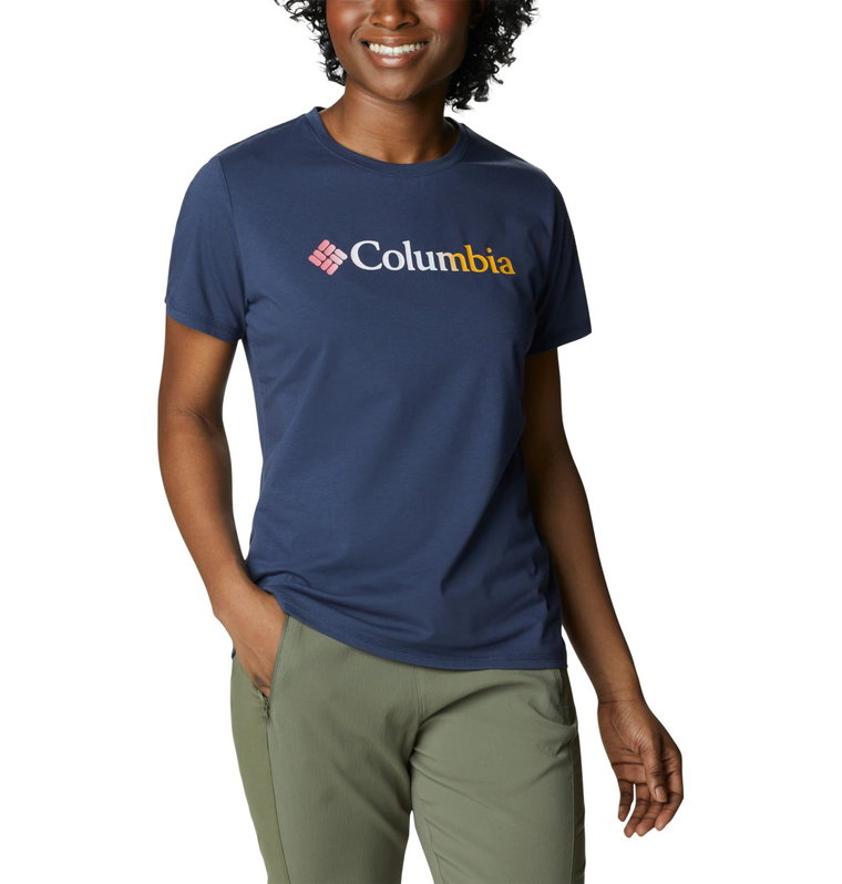 Damski t-shirt treningowy z nadrukiem COLUMBIA Sun TrekSS Graphic Tee - granatowy