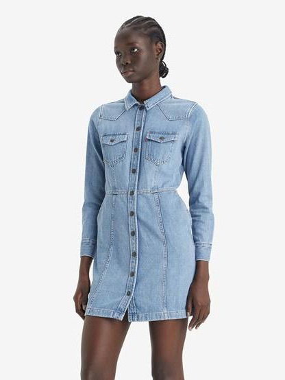 Sukienka koszulowa damska jeansowa Levi's Flynn Western Core Dress A7592-0001 XS Niebieska (5401128681273). Sukienki damskie