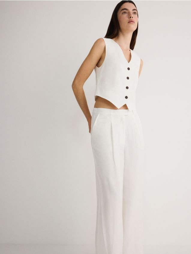 Reserved - Spodnie z lnem i wiskozą - biały