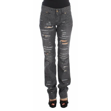 John Galliano, Wash Cotton Torn Straight Fit Jeans Szary, female,