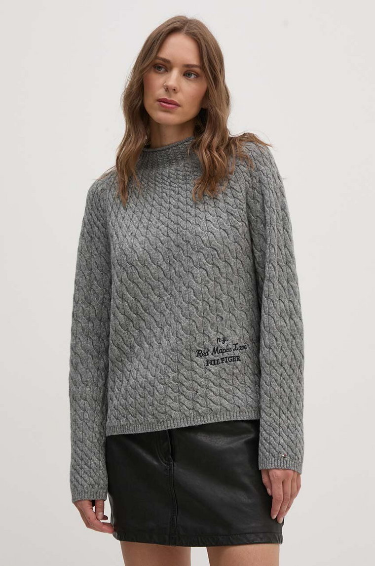 Tommy Hilfiger sweter wełniany damski kolor szary z półgolfem WW0WW42144
