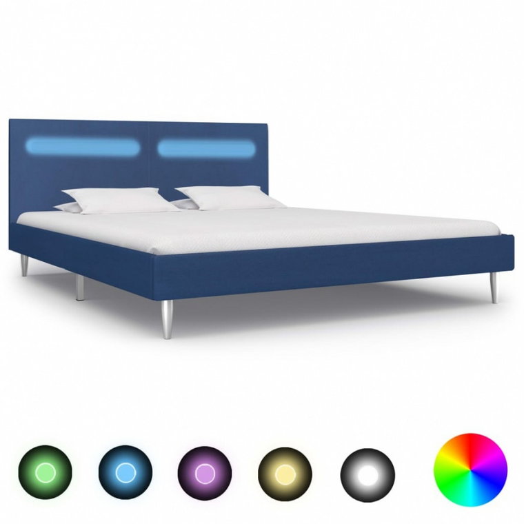 Rama łóżka z LED, niebieska, tapicerowana tkaniną, 180 x 200 cm kod: V-280975