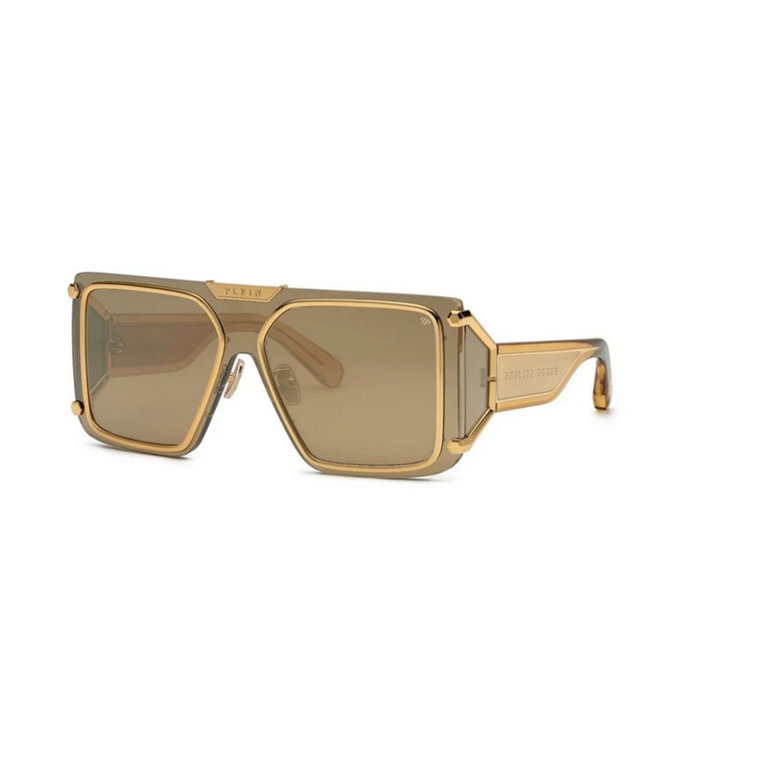 Złote okulary przeciwsłoneczne z brązowymi/zwierciadlanymi złotymi soczewkami Philipp Plein