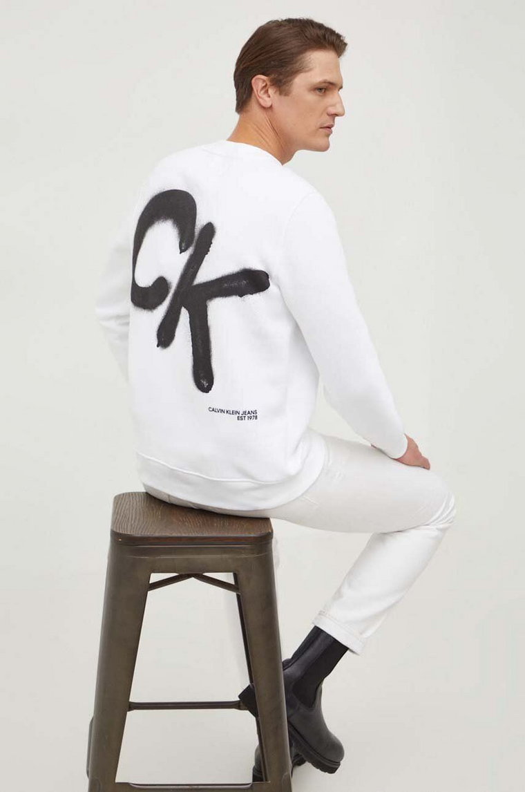 Calvin Klein Jeans bluza męska kolor biały z nadrukiem