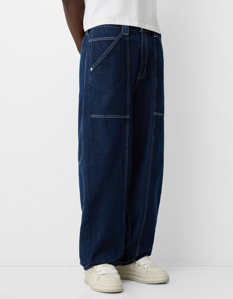 Bershka Jeansy Carpenter Super Baggy Mężczyzna 44 Niebieski