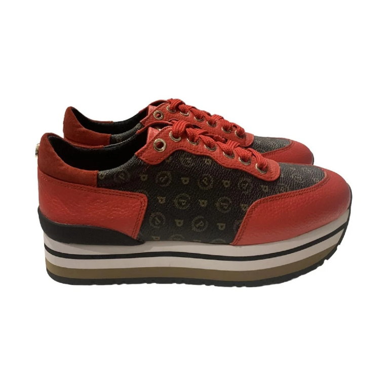 Czarne/Czerwone Sneakersy Heritage Print - Rozmiar 38 Pollini
