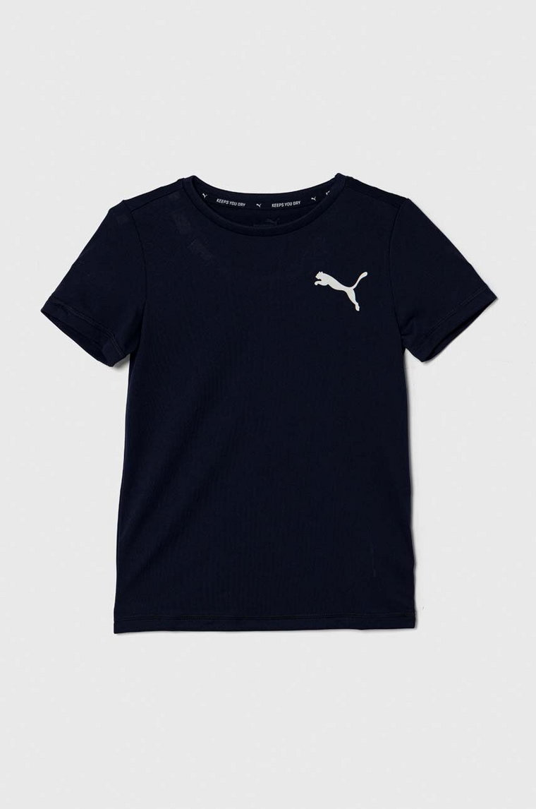 Puma t-shirt dziecięcy ACTIVE Small Logo Tee B kolor granatowy z nadrukiem