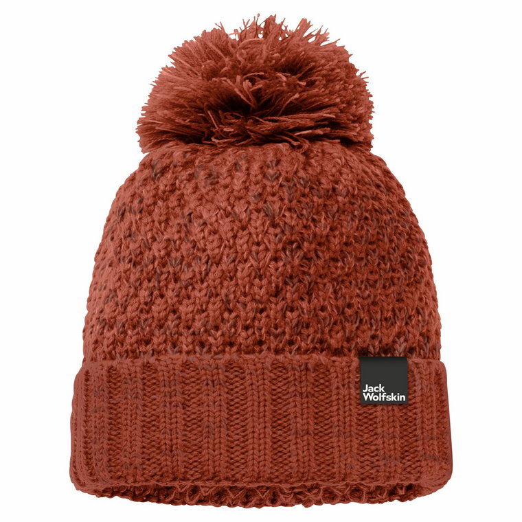 Damska czapka z pomponem Jack Wolfskin HIGHLOFT KNIT CAP WOMEN autumn red - S