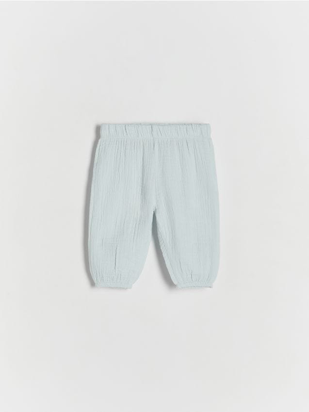Reserved - Spodnie z bawełnianego muślinu - jasnoniebieski