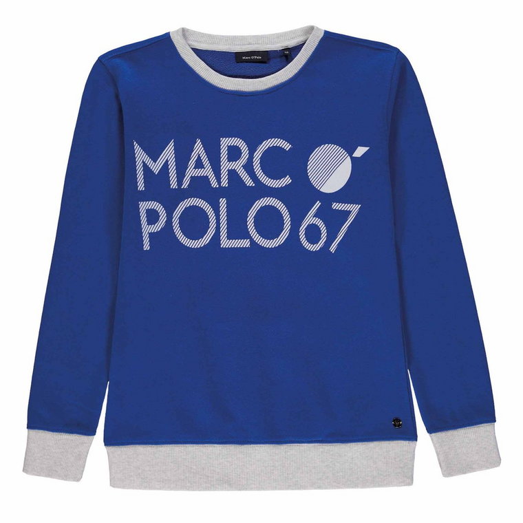 Chłopięca bluza z logo, długi rękaw, niebieska, Marc O'Polo