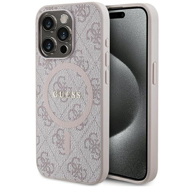 Guess GUHMP15LG4GFRP iPhone 15 Pro 6.1" różowy/pink hardcase 4G Collection Leather Metal Logo MagSafe