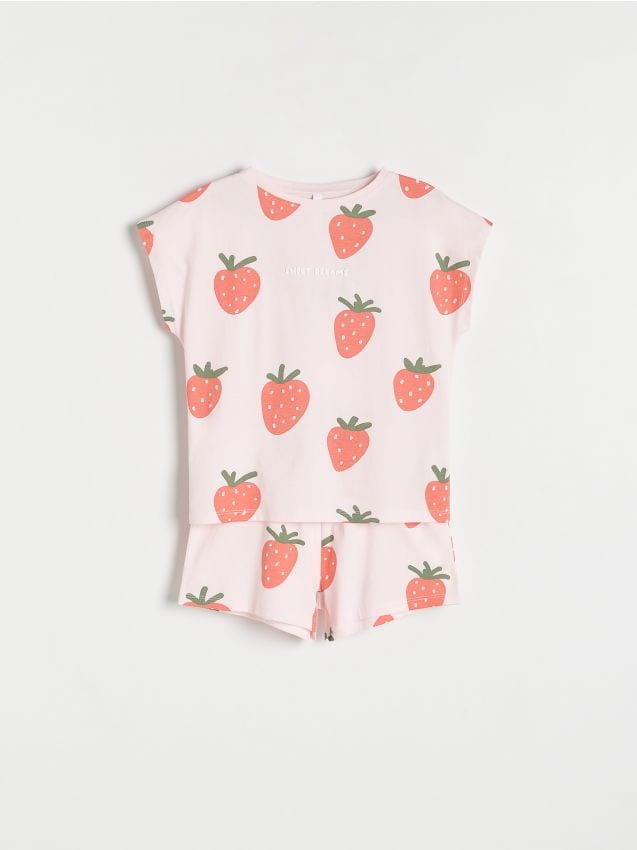 Reserved - Dwuczęściowa piżama w owoce - pastelowy róż