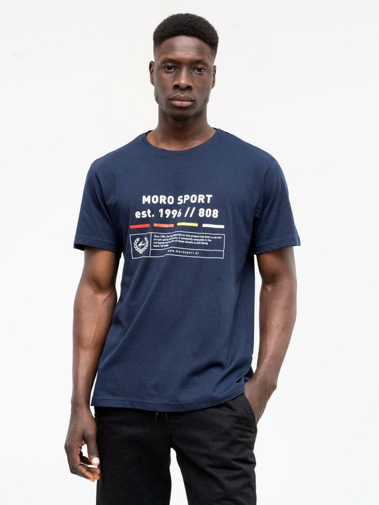 T-Shirt Z Nadrukiem Męski Granatowy Moro Sport Legend
