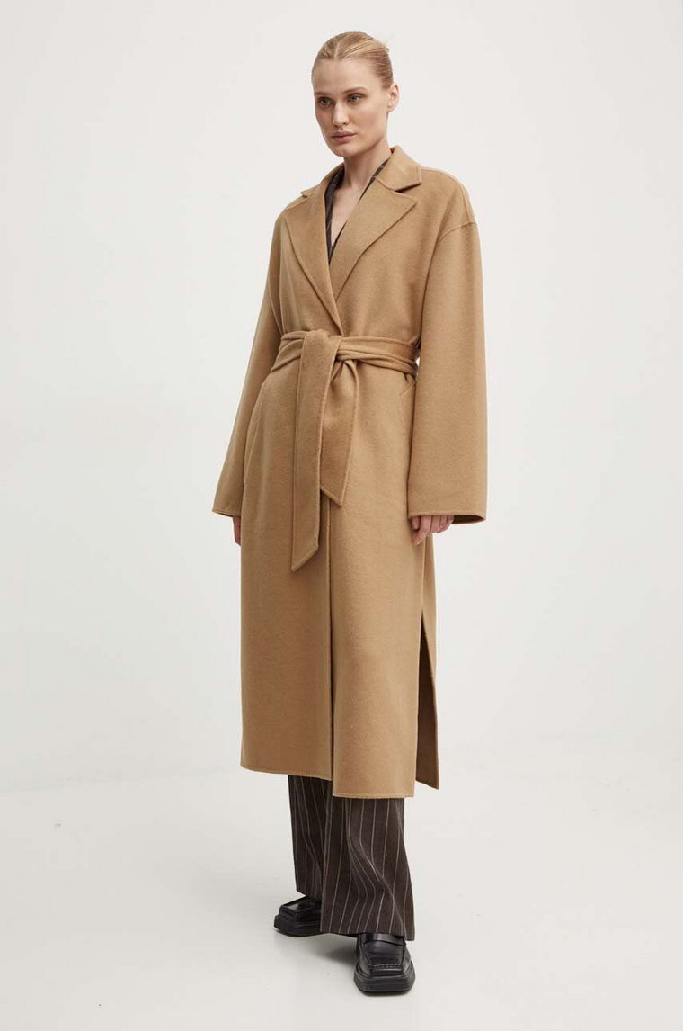 Day Birger et Mikkelsen płaszcz wełniany Wright - Double Faced Wool kolor brązowy przejściowy niezapinany DAY65243322