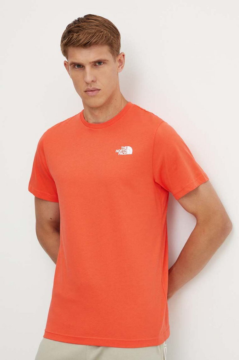 The North Face t-shirt bawełniany S/S Redbox Tee męski kolor pomarańczowy z nadrukiem NF0A87NP5OM1