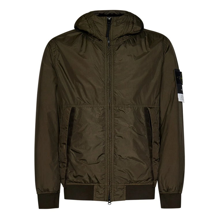 Khaki Lekka Kurtka z Kapturem z Nylonu Stone Island