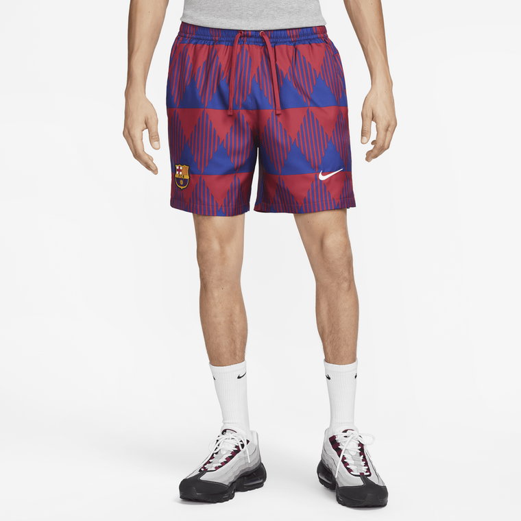 Męskie spodenki piłkarskie z grafiką Nike FC Barcelona Flow - Czerwony