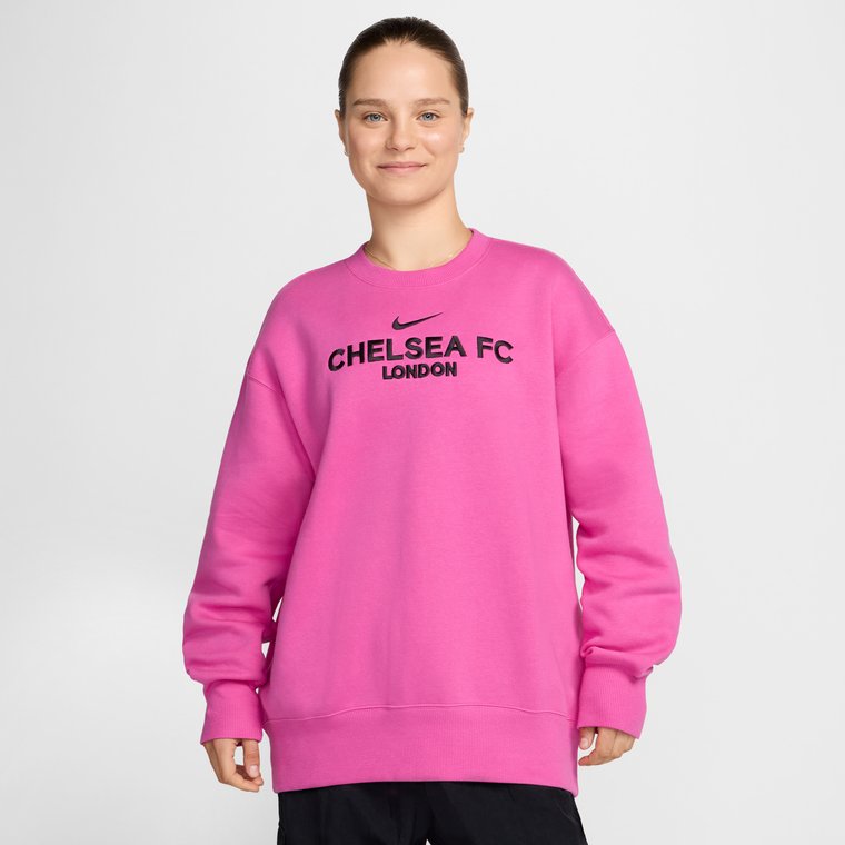 Damska piłkarska bluza dresowa z półokrągłym dekoltem o kroju oversize Nike Chelsea F.C. Phoenix Fleece (wersja trzecia) - Różowy