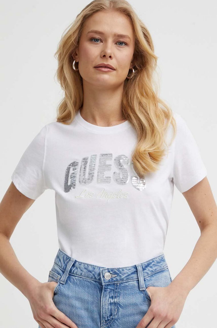 Guess t-shirt bawełniany damski kolor biały W4GI31 I3Z14