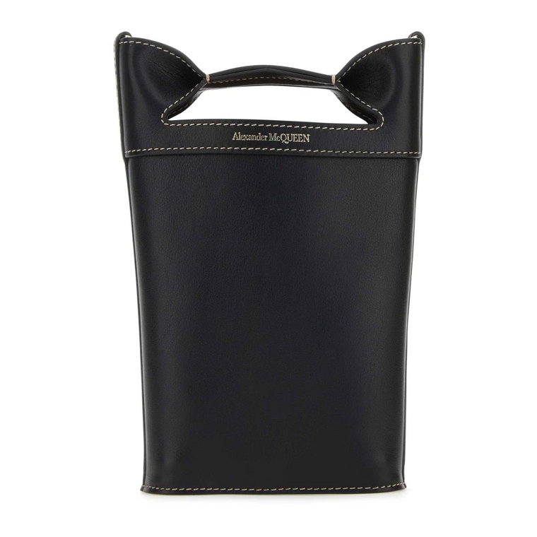 Czarna skórzana torba Bow Bucket Alexander McQueen