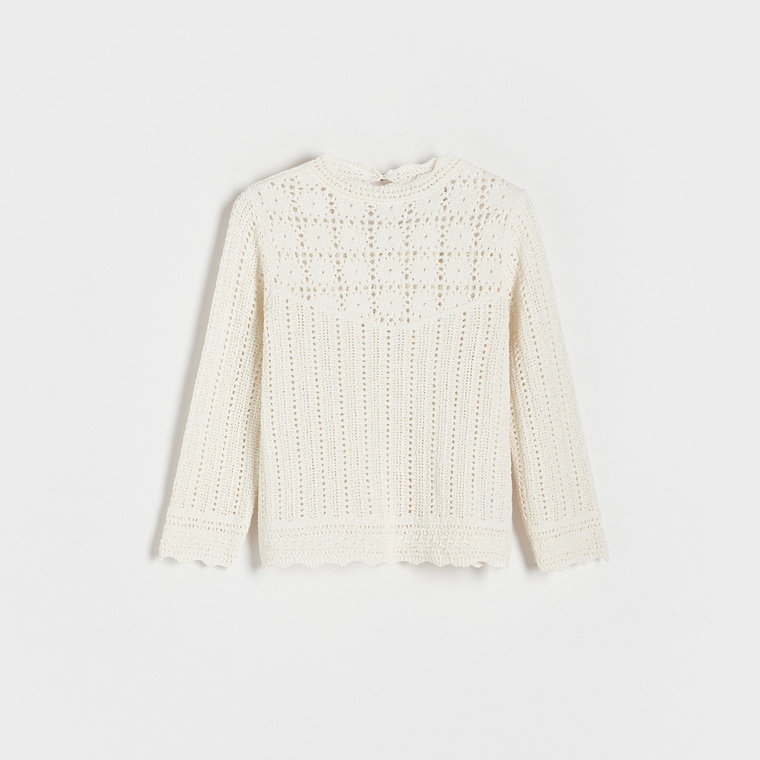 Reserved - Ażurowy sweter - Kremowy