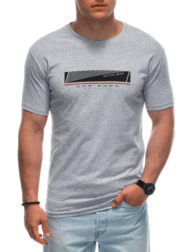 T-shirt męski z nadrukiem S1946 - szary