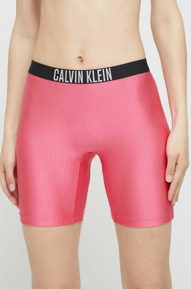 Calvin Klein szorty damskie kolor fioletowy gładkie medium waist
