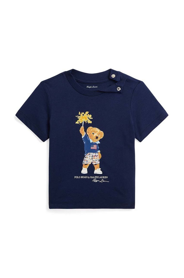 Polo Ralph Lauren t-shirt bawełniany niemowlęcy kolor granatowy z nadrukiem 320853828033