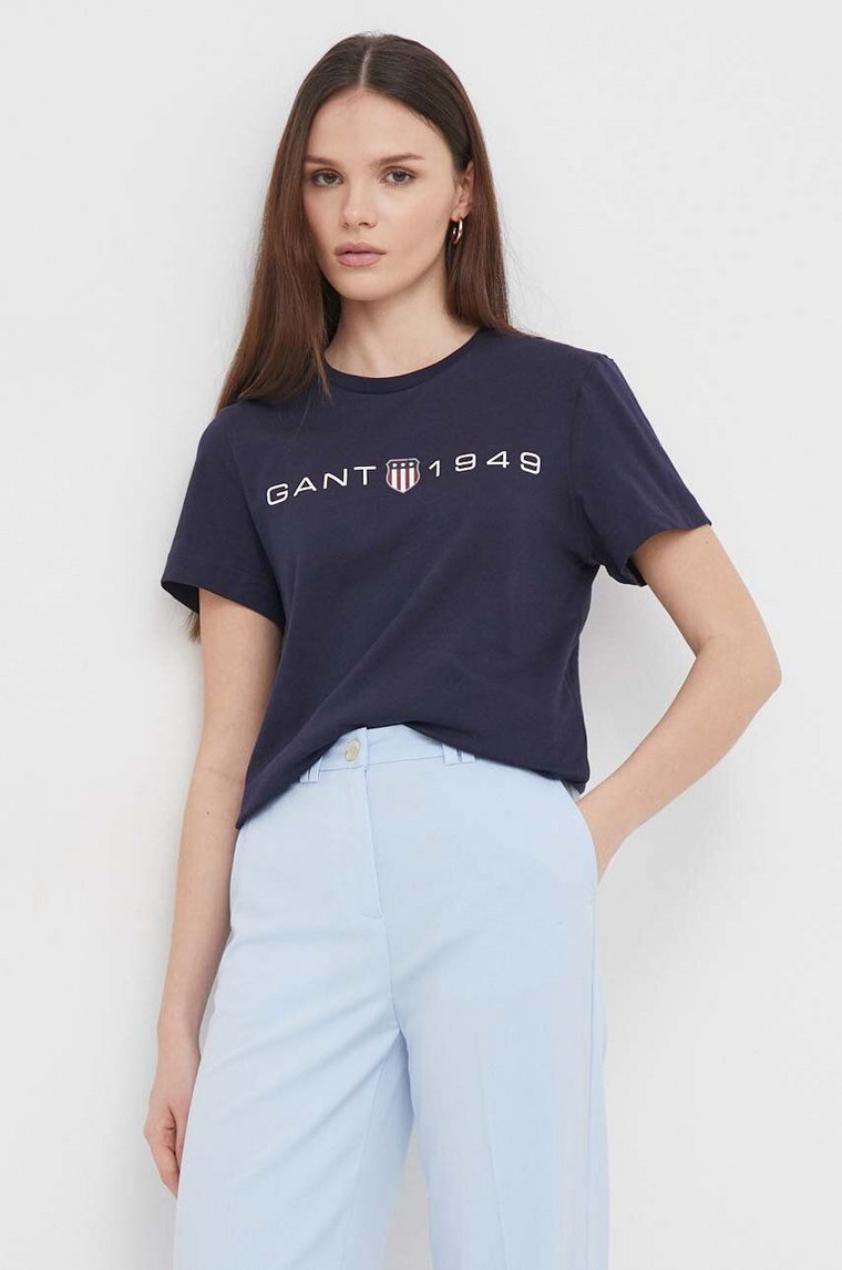 Gant t-shirt bawełniany damski kolor granatowy