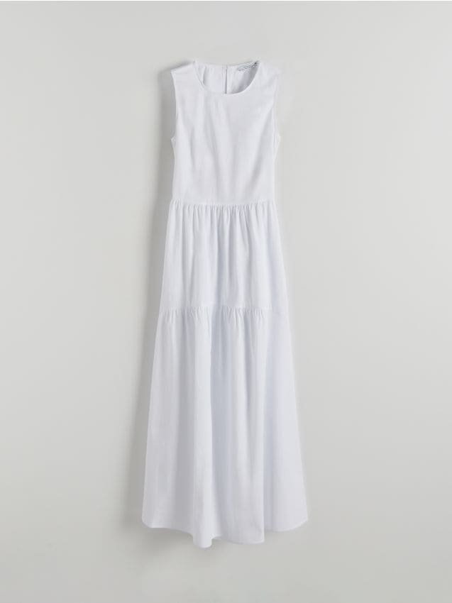 Reserved - Bawełniana sukienka maxi - złamana biel
