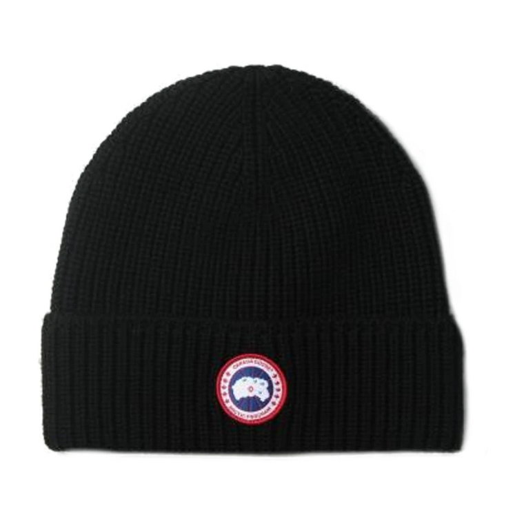 Czarna Czapka z Logo z Wełny Merino Canada Goose