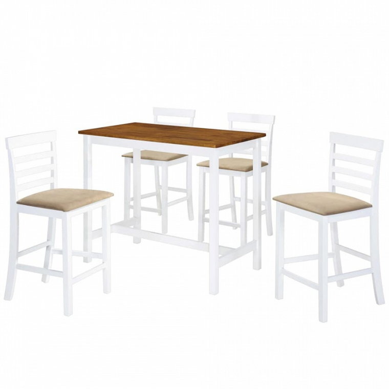 Stół barowy i 4 krzesła, lite drewno, kolor brązowy i biały kod: V-275234