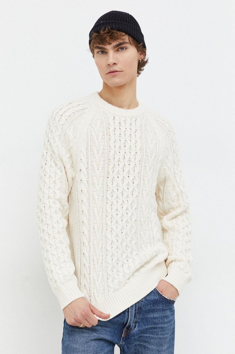 Abercrombie & Fitch sweter z domieszką wełny męski kolor beżowy