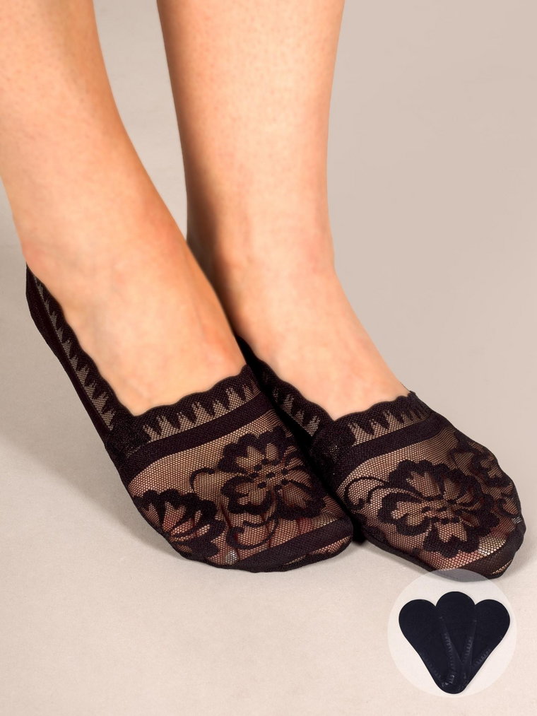 Skarpety stopki damskie niskie koronkowe z ABS kwiaty czarne 3PAK 36-41