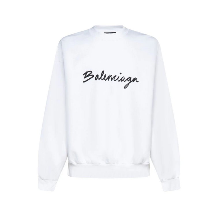 Biała Bawełniana Bluza z Czarnym Logo Balenciaga Balenciaga