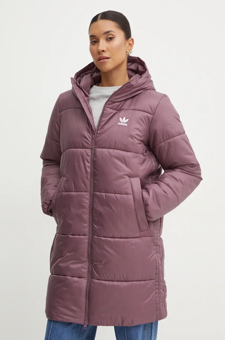 adidas Originals kurtka Long Puffer damska kolor fioletowy zimowa IW5857