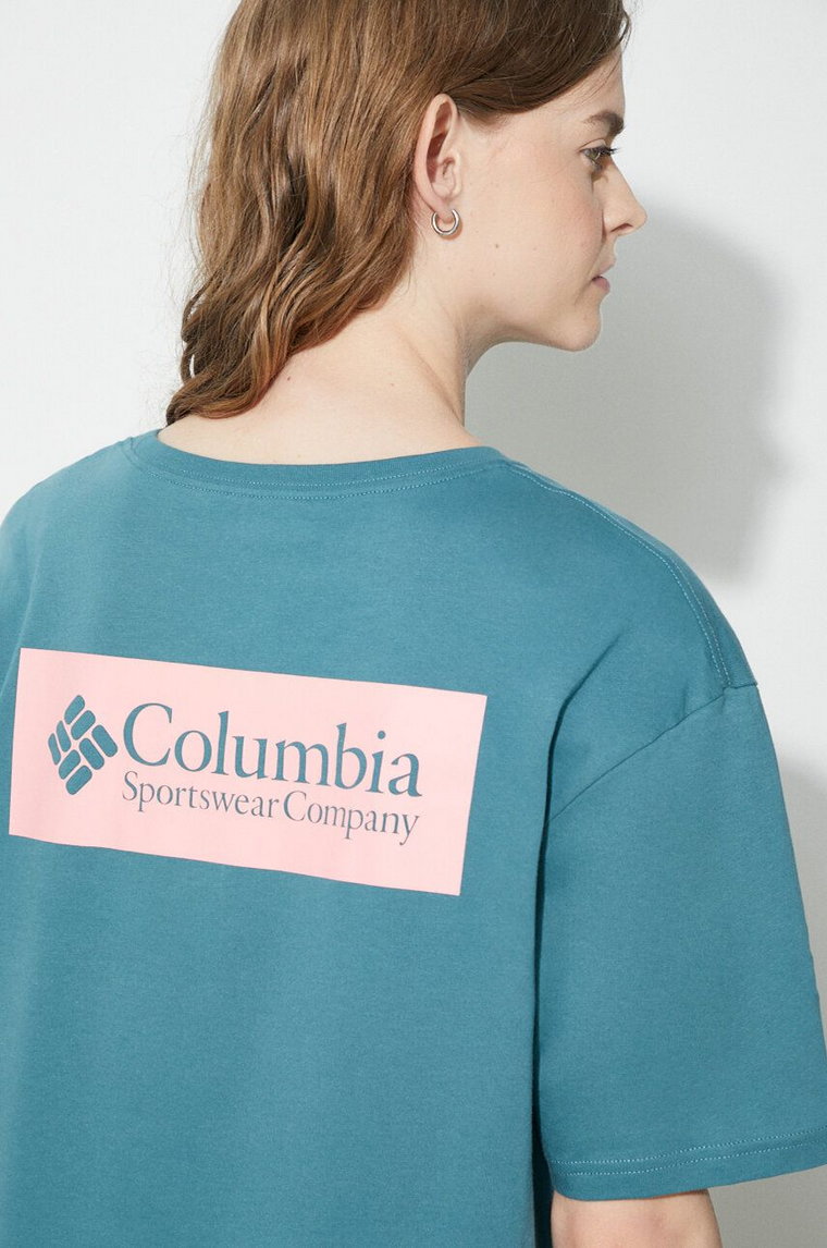 Columbia t-shirt bawełniany North Cascades męski kolor turkusowy z nadrukiem 1834041