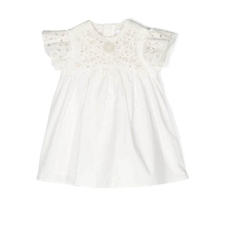 Biała Sukienka dla Dzieci bez Rękawów z Koronkowymi Szczegółami Chloé