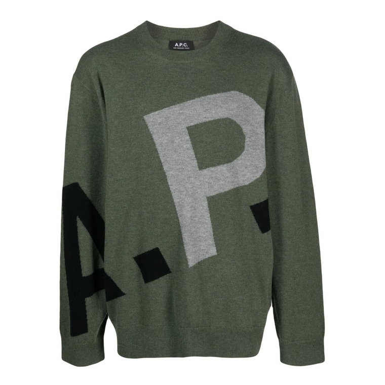 Zielony sweter z czystej wełny z intarsją A.p.c.