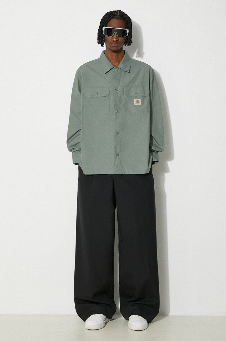 Carhartt WIP koszula Longsleeve Craft Shirt męska kolor zielony relaxed z kołnierzykiem klasycznym I033021.1YFXX