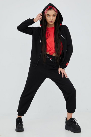 Diadora bluza damska kolor czarny z kapturem z nadrukiem