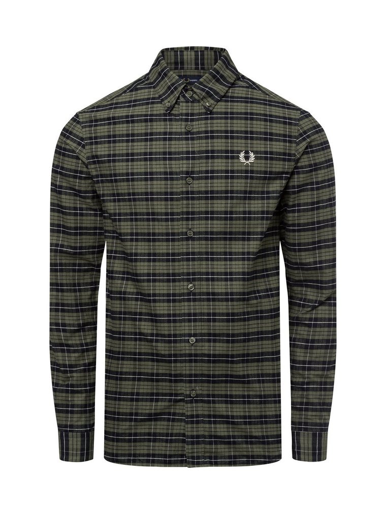 Fred Perry Męska koszula casual Mężczyźni Regular Fit Bawełna zielony w kratkę, S