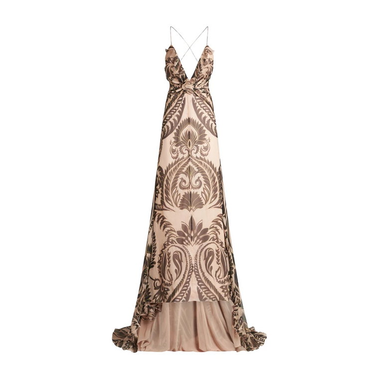 Różowa Maxi Sukienka z Jedwabiu Creponne Etro
