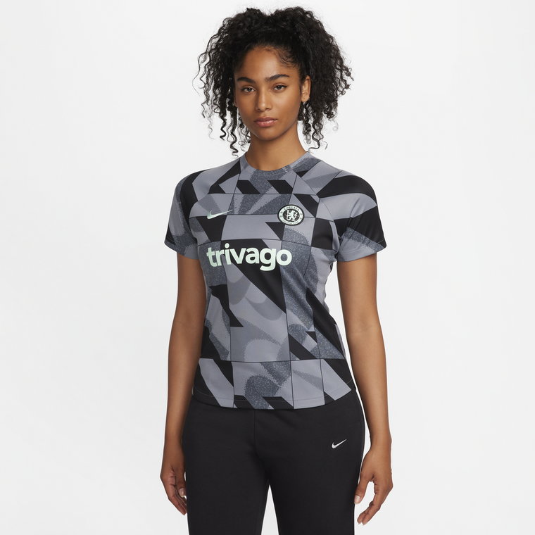Damska przedmeczowa koszulka piłkarska z krótkim rękawem Nike Dri-FIT Chelsea F.C. Academy Pro (wersja trzecia) - Szary