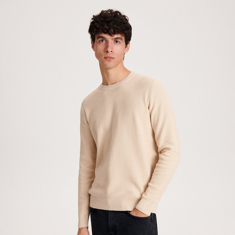 Reserved - Bawełniany sweter - kremowy