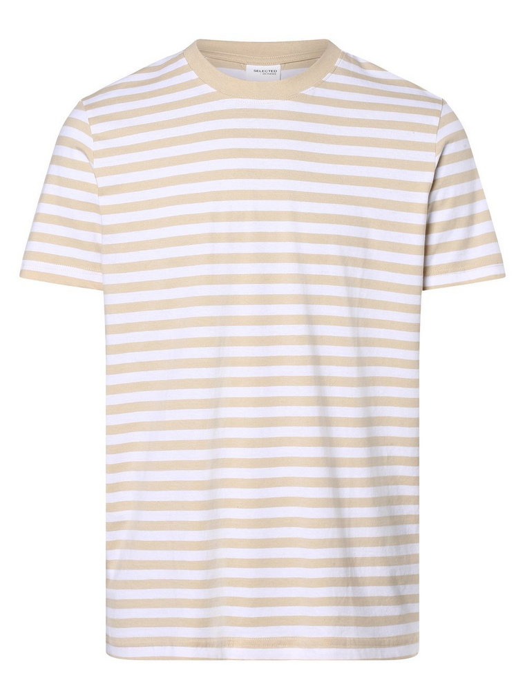 Selected - T-shirt męski  SLHDarryl, beżowy|biały