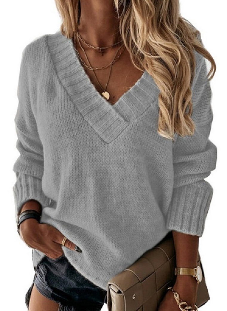 Sweter z dekoltem w kształcie litery V i ściągaczami