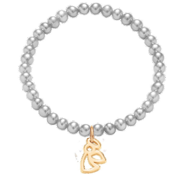 Bransoletka z pozłacanym ażurowym aniołkiem na srebrnych mini perłach