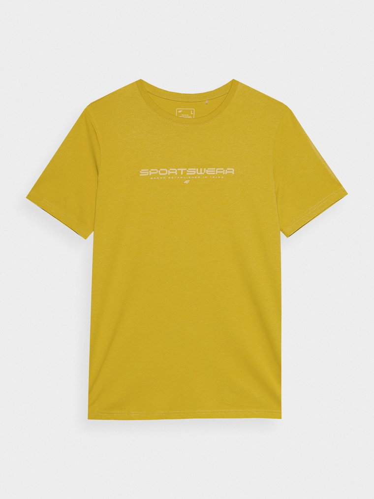 T-shirt z nadrukiem męski - żółty
