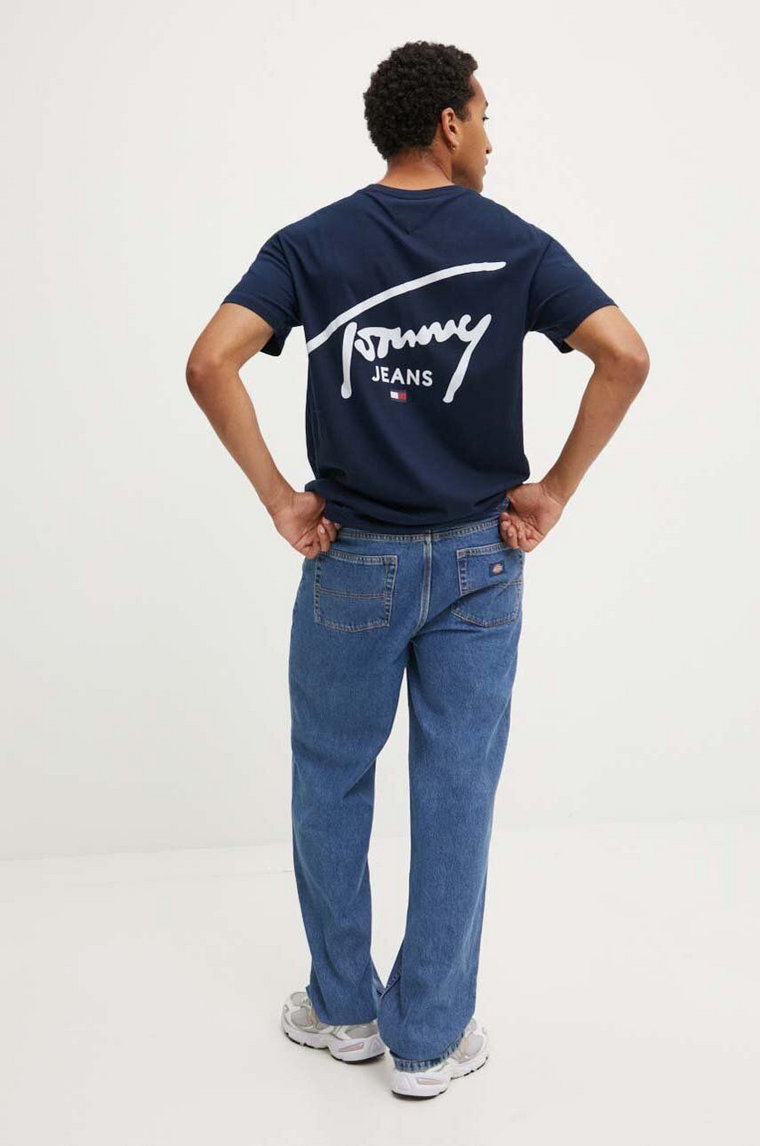 Tommy Jeans t-shirt bawełniany męski kolor granatowy z nadrukiem DM0DM18536